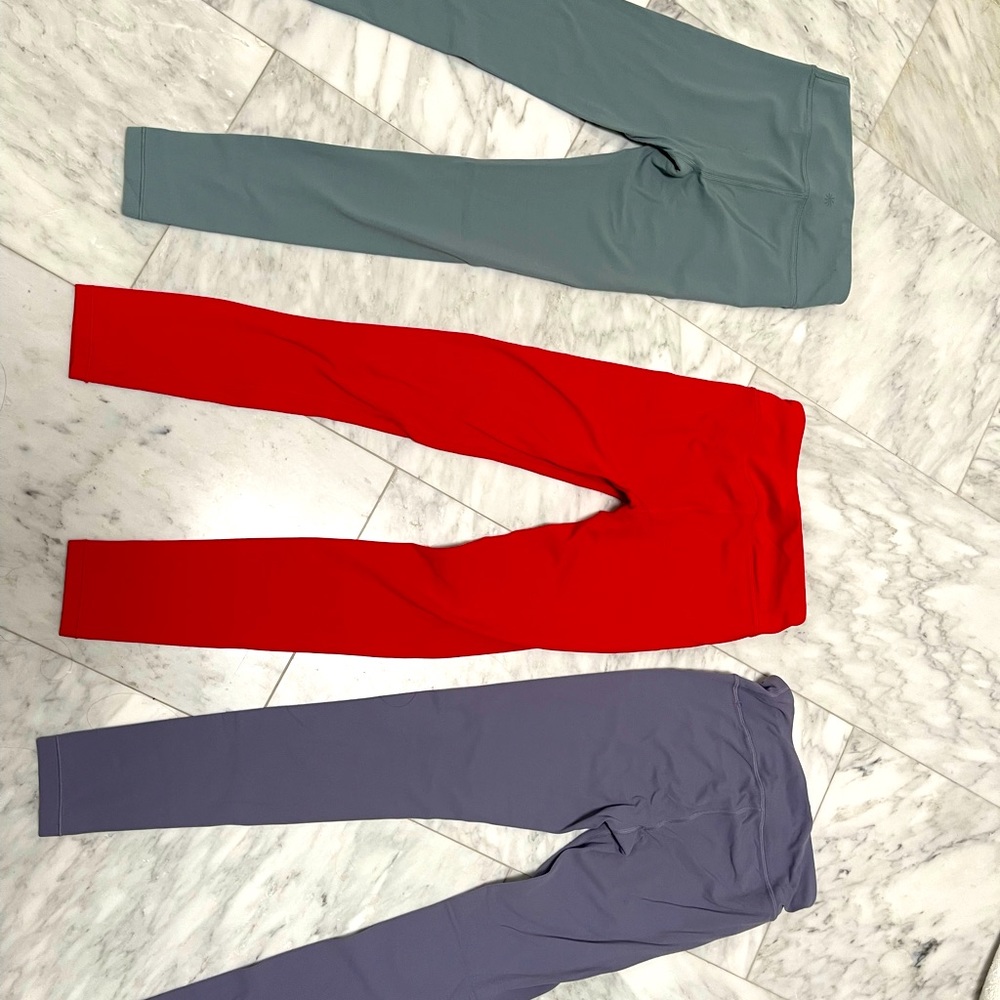 Athleta Girl Set of 3 Leggings Size M 8-10 Color Red, Violet, and Grayish Green